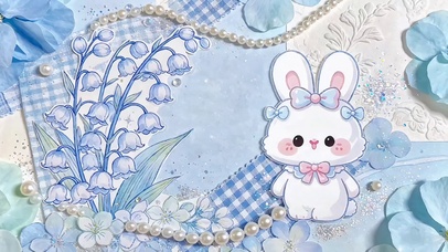 蓝色布艺小清新蓝铃花兔子