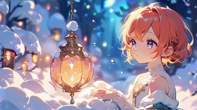 下雪天暖灯少女