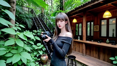 丛林小屋处拍摄自然风景的美女2