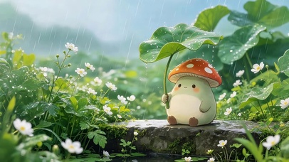雨天石阶上躲雨