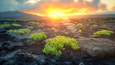 落日火山岛绿植