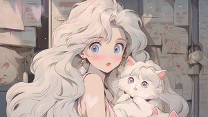 可爱女孩和猫咪