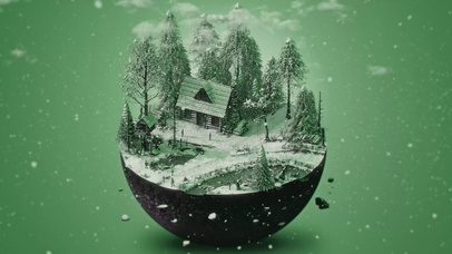 绿色唯美冬季春季雪景 天空之城