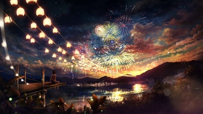 赏江边烟花