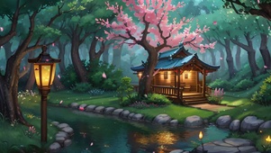 古风樱花凉亭