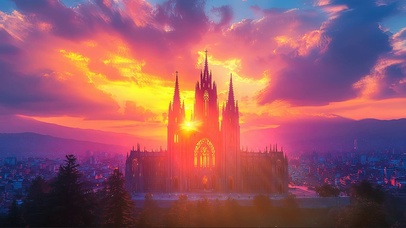 梦幻晚霞古典建筑