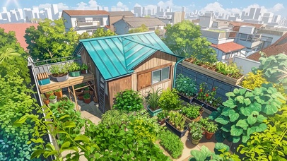治愈插画小屋阳台