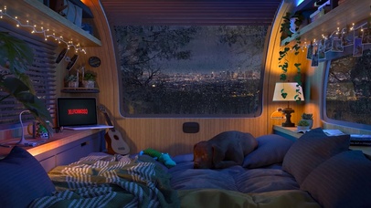 唯美治愈雨天房车