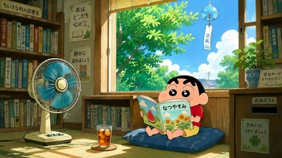 夏日午后看书的蜡笔小新
