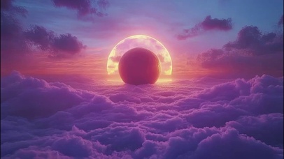 傍晚彩霞云雾仙桃风景