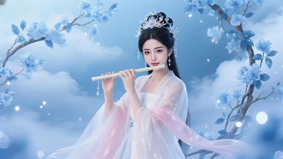 梦境唯美古装美女演奏长笛