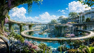 未来赛博风空中生态花园