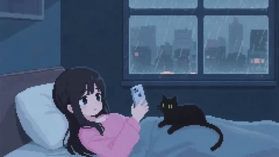 像素风玩手机的女孩