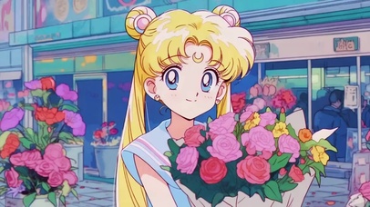 捧花的美少女插画