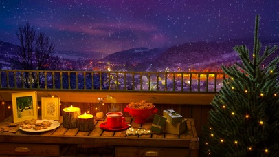 温馨冬雪夜晚小镇