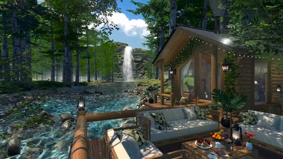 夏日树林溪流木屋