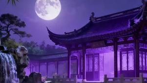 古风夜景池塘带鱼屏