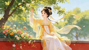墙头上女孩