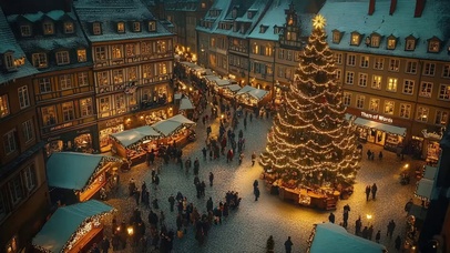 热闹冬日小镇圣诞集市