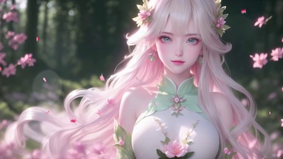 清纯可爱粉色长发古风美女