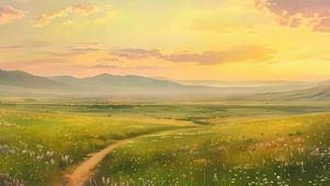 夕阳花草树木带鱼屏