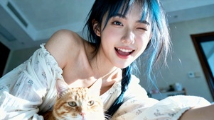 清纯蓝发美女萌宠