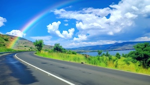 唯美的公路彩虹风景