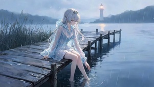 木桥上女孩