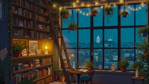 雨夜温馨书房