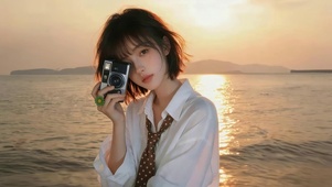 晚霞可爱女孩