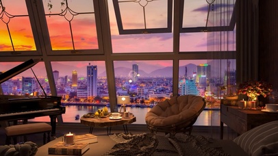 唯美黄昏城市房间