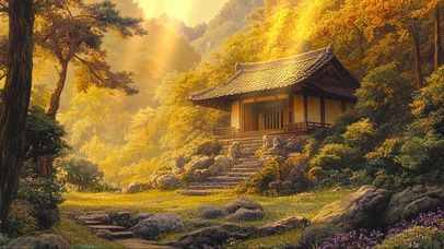 山林秋日静谧独立小屋