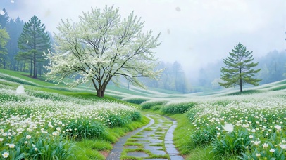 护眼花径雾林