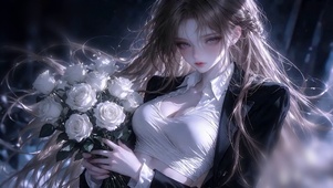 白玫瑰西装少女