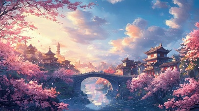 春日宏伟樱花古城建筑