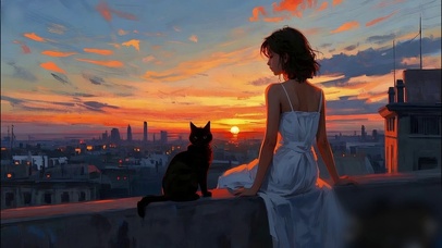 天台看夕阳的少女