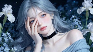 蓝调花海清冷美女
