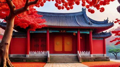 秋日红墙绿瓦古风建筑