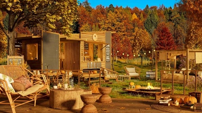 秋季落叶咖啡店