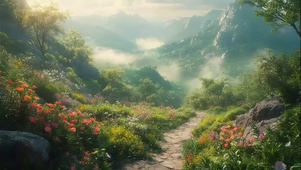 山林花海草地幽静小路