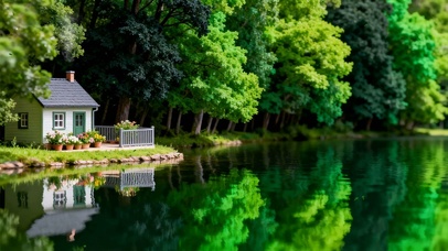 安逸生活房子绿树景色