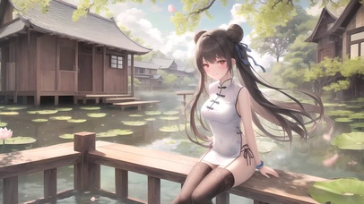 旗袍荷塘少女