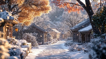 冬日清晨古城街景