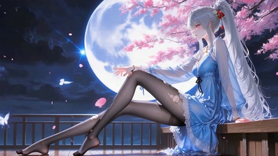 满月下樱花的少女绯雪