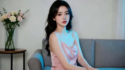 温馨客厅沙发上侧坐的长发美女