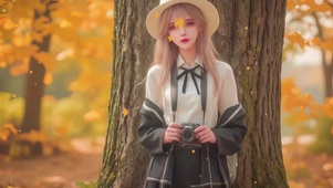 枫叶林中美少女