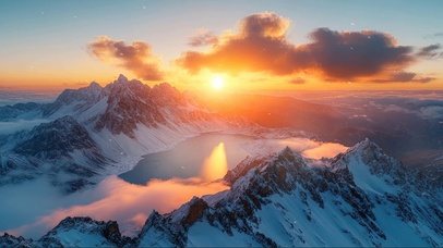 日出雪山全景图