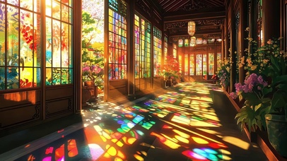 园林建筑午后唯美光影