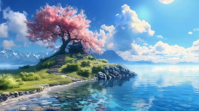 海边樱花小岛