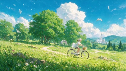 原野骑行夏日晴空